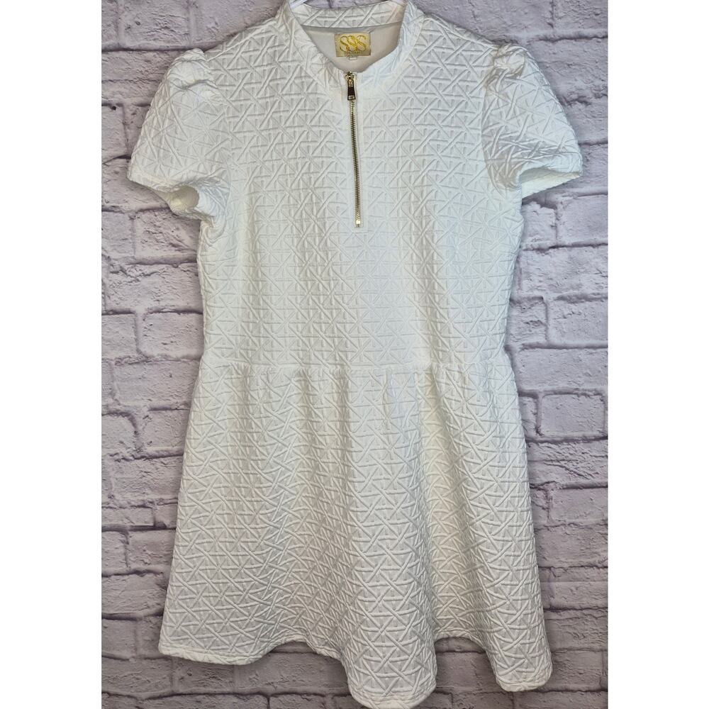 SSYS The Label Lainey Textured Mini Dress Ivory White Puff Sleeve Size L - Picture 2 of 6
